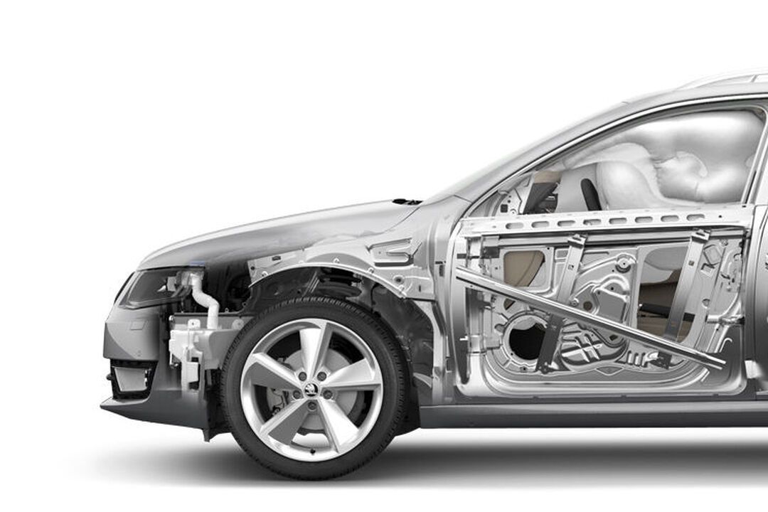 A left side car skeleton view of car, showing the parts within.