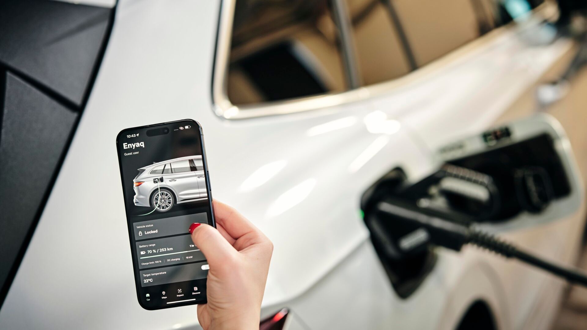 Screenshot of MySkoda app with Enyaq battery percentage
