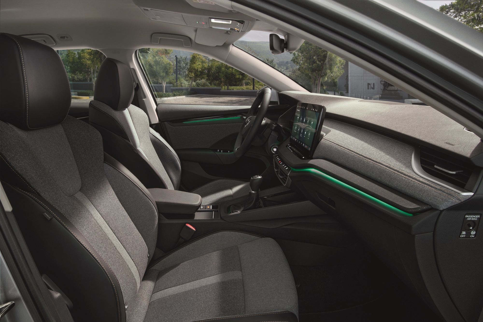 Interior of Skoda Octavia FL with green lighting