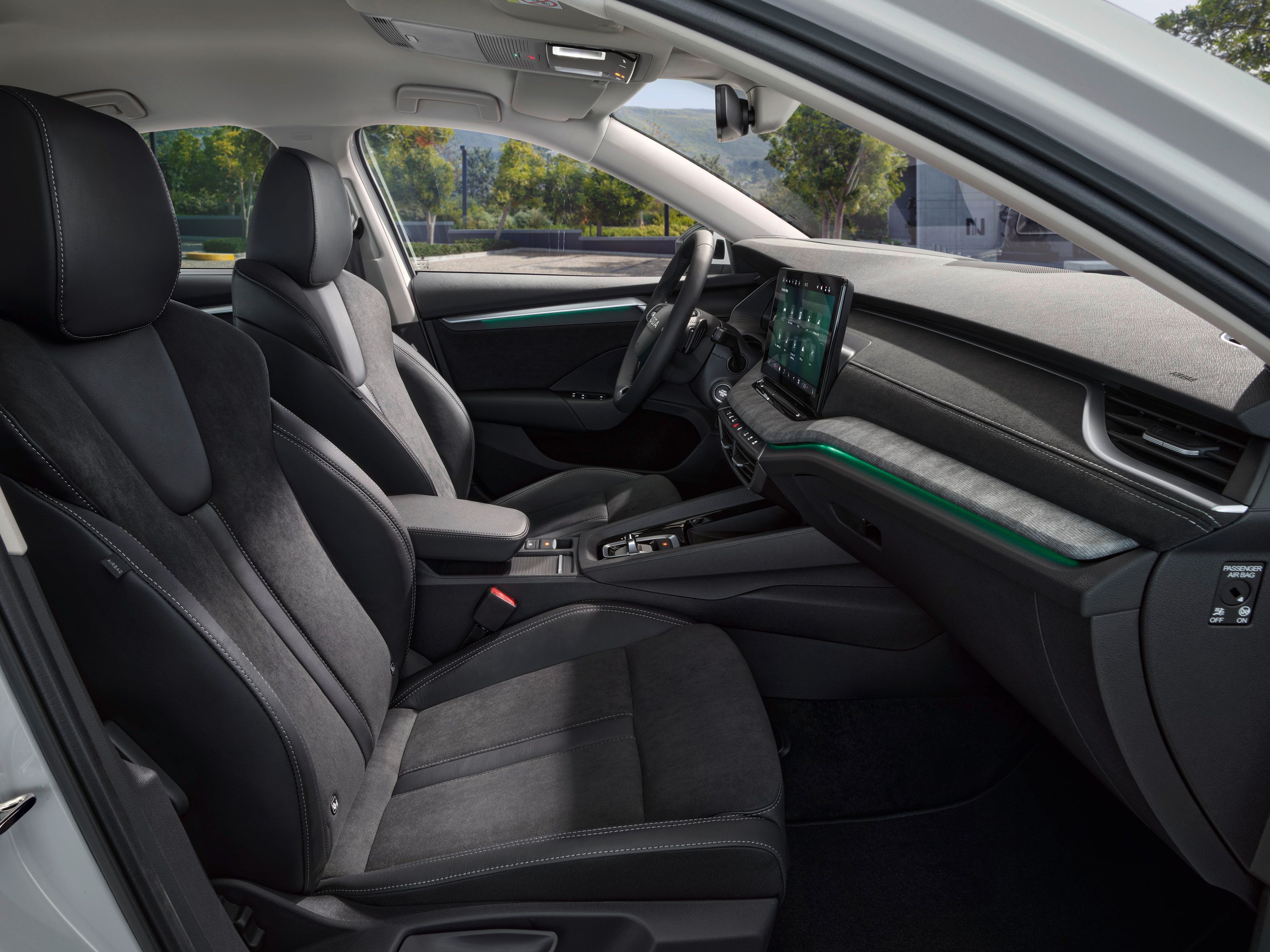 Interior of Skoda Octavia with green lighting
